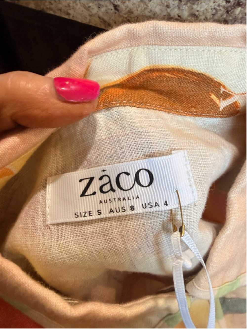 Women's Zaco Beige & Orange Linen Button Down Shirt Size 4 - Picture 4 of 8